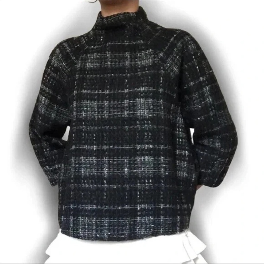 NWT Zara Tweed 3/4 Sleeve Mockneck Top
